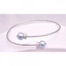 TB767 Bridemaids Jewelry Comforable Cuff Silver Bracelet w/ Lite Blue Pearls Spacer Rondells