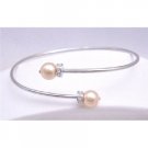 TB762  Peach Pearls Cuff Bracelet With Simulated Diamond Spacer Flower Girl Prom Bracelet