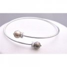 TB772 Cuff Pearls BRacelet Bronze Brown Swarovski Pearls Bracelet w/ Silver Rondells Spacer