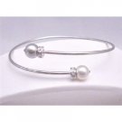 TB759  Affordable Wedding Silver Cuff Bracelet Swarovski White & Grey Pearls