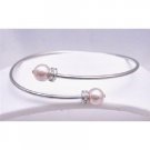 TB761  Genuine Swarovski Rose Pearls Silver Cuff Comfortable Bracelet w/ Diamante Spacer Sleek