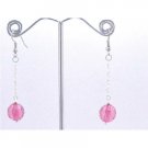 D175  Fuschia Bead Dangling Earrings Good Quality Fuschia Acrylic Bead Earrings