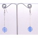 D171  Dangling Chain Earrings Blue Acrylic Bead Earrings Nice Blue Dollar Earrings