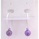 D185  Hoop Earrings Only Dollar Purple Jingle Bell Dangling From White Hoop Earrings