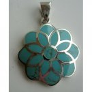 SPEN001  Sterling Silver Turquoise Flower Pendant Weight 14.5 Gm