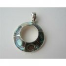 SPEN015  Abalone Inlaid Round Pendant Sterling Silver Round Pendant