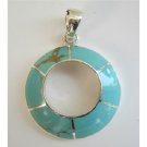 SPEN009  Round Green Turquoise Sterling Silver Round Pendant