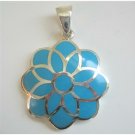 SPEN012  Blue Turquoise Flower Sterling Silver Flower Pendant