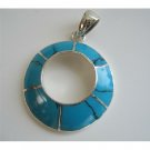 SPEN008  Round Turquoise Blue Turquoise Sterling Silver Round Pendant