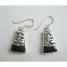SER042  Onyx Inlaid Genuine Sterling Silver 92.5 Oxidized Earrings