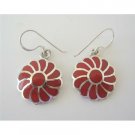 SER030  Coral Inlay Flower Earrings 925 Silver Flower Genuine Sterling Silver Earrings