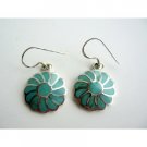 SER007  Turquoise Flower Earrings 925 Silver Flower With Genuine Turquoise Inlay Earrings