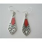 SER038  Orange Coral Seduction Sterling Silve Earrings Orange Coral Inlay Earrings