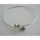 TB302  Pearls Wire Bracelet Swarovski Pearls Grey & Cream w/ Silver Rondells Bracelet