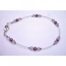 TB788  New Burgundy Pearls With Lite Amethyst Crystals Bridemaids Flower Girl Bracelet
