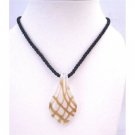 N769 Leaf Pendant Black string Hand Painted Pendant White Glass Pendant Necklace