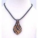N768  Gorgeous Black Glass Pendant Necklace Murano Glass Hand Painted Sleek Jewelry Gift
