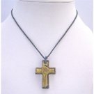 N766  Christmas Gift Golden Cross Pendant Shinning Murano Glass Cross Pendant Necklace
