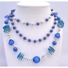 N753 Three Stranded Necklace Long Necklace Dark Blue Pearls Balls Acrylic Glass Beads