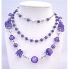 N754 Purple Necklace Three Stranded Necklace W/Disco Balls Acrylic Glass Beads Bali Spacer