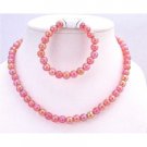 GC130  Shiny Red Beads 10mm Round Beads Necklace With Stretchable Bracelet Girls Gift