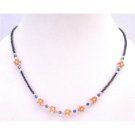 GC161 Girls Necklace Gift Fancy Beads Tiny Black Beads W/Fancy Flower Decorated