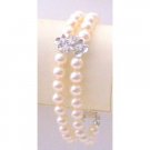 TB865 Bridal Wedding Jewelry Double Stranded Ivory Pearls w/Silver Flower Rondells Spacer