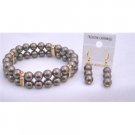 TB858  Brown Chocolate Pearls Stretchable Double Stranded Bracelet Earrings Jewelry Set