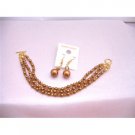 TB854 Swarovski Copper Pearls&Copper Bracelet&Earrings Set w/22k Gold Plated Hook & Clasp
