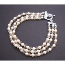 TB852 Three Stranded Bracelet Ivory Pearls w/Golden Shadow Crystals Wedding Bracelet