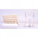 TB850  Five Stranded Freshwater Pearls Bracelets & Earrings Sets Ivory Cream