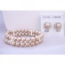 TB848 Prom Jewelry Champagne 8mm Pearls Double Stranded Stretchable Bracelet&Earrings Set