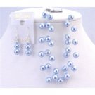 TB845  Three Stranded Blue Pearls Bracelet Earrings Very Cute Beautiful Gorgeous