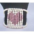TB813 Valentine Gift Rose Crystals Heart At The Center Of Cuff Flexible Bracelet Handmade Jewelry