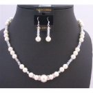 NS689  Fashionable Striking Bridemaids Jewelry Ivory Pearls AB Crystals Necklace Set
