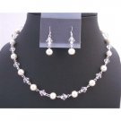 NS687  Clear Crystals&White Pearls Bridal Wedding Jewelry Set Gorgeous Necklce Set