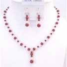 NS685 Valentine Red Jewelry Set Silver Chain Plated Red Dress Necklace Set Drop Down