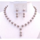 NS684  Brown Bridal Dress Necklace Set Drown Down With Silver Rondells Spacer Jewelry Set