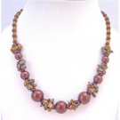 N798  Jasper Nugget Chips Topaz Glass Beads Maroon Pearls Necklace Under $10