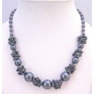 N797 Necklace Under $10 w/Grey Pearls Grey Nugget Chips&Grey Glass Beads