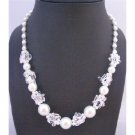 N794  White Pearls Necklace With Clear Glass Beads Necklace Fancy Beautiful Necklace