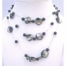 N776 Fabulous Affordable Shell Pearls Necklace Black Shell Black Pearls 3 Stranded Necklace