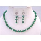 UNS048 Emerald Crystals Necklace Earrings Bridemaides Flower Girl Jewelry Set