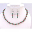UNS046 Christmas Gift Crystals Necklace SEt Green/Red Necklace Earrings Jewelry Set