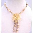 UNE151  Flower Dangling Necklace Under $5 Necklace Gift Champagne Pearls With Golden Beads