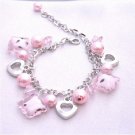 UBR061 Pink Jewelry Elegant Pink Bracelet Pink Pearls Pink Crystal Dangling Bracelet