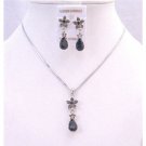 NS658 Black Crystals Wedding Jewelry Set Jet Crystals Teardrop Black Diamond Flower Decorated