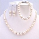NS656 Bridal Wedding Ivory Pearls Jewelry Set W/ Silver Diamante Necklace Bracelet Set