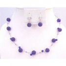 NS634 Amethyst Swarovski Crystals Floating Illusion Necklace Set w/ Amethyst Glass Beads