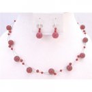 NS631 Siam Red Swarovski Crystals Necklace Set w/  Red Glass Beads